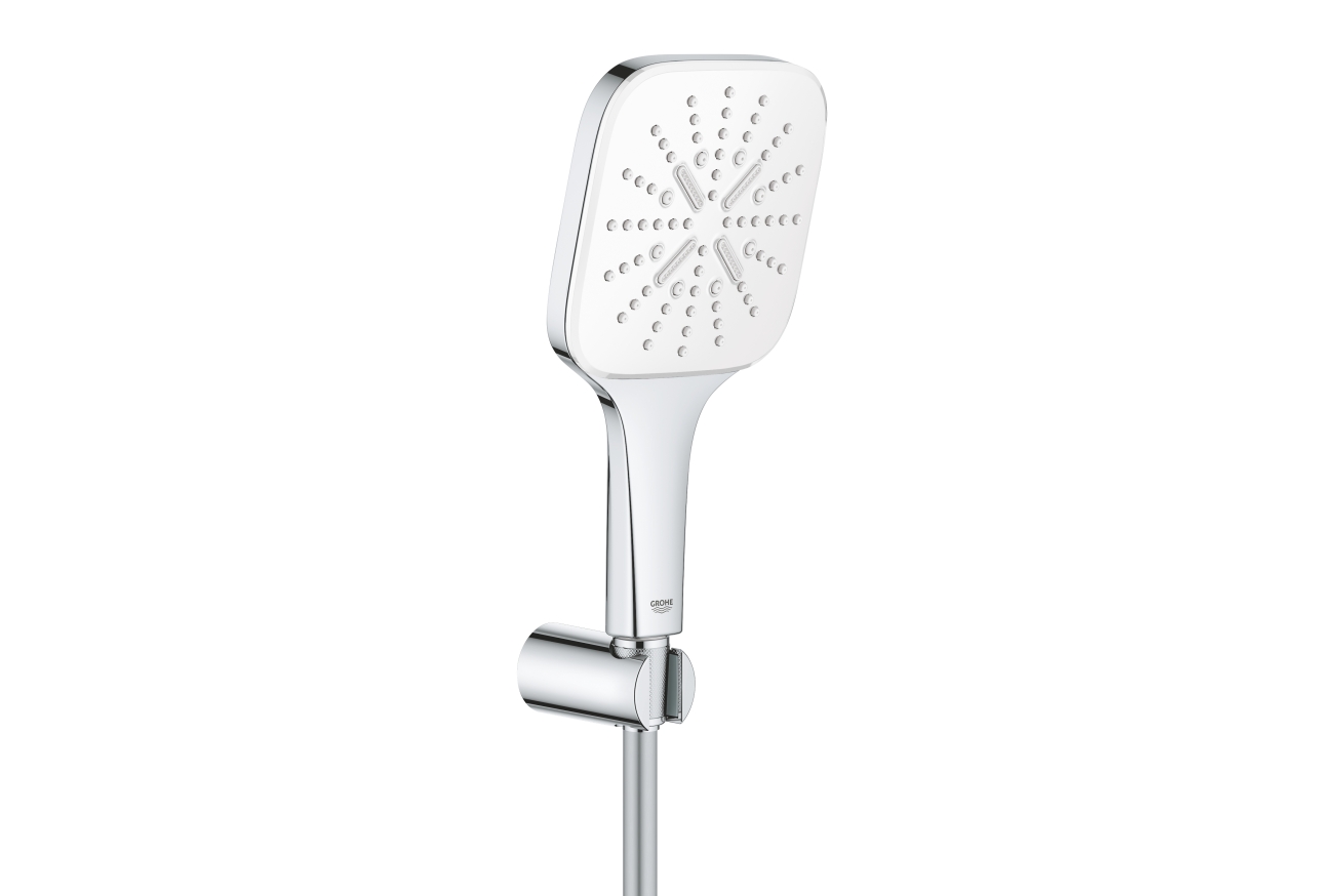 Душевой набор GROHE Rainshower SmartActive 130 Cube, 3 режима, 1500 мм, 9,5 л/мин, белая луна (26589LS0)