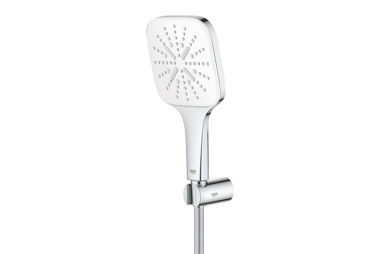 Душевой набор GROHE Rainshower SmartActive 130 Cube, 3 режима, 1500 мм, 9,5 л/мин, белая луна (26589LS0)