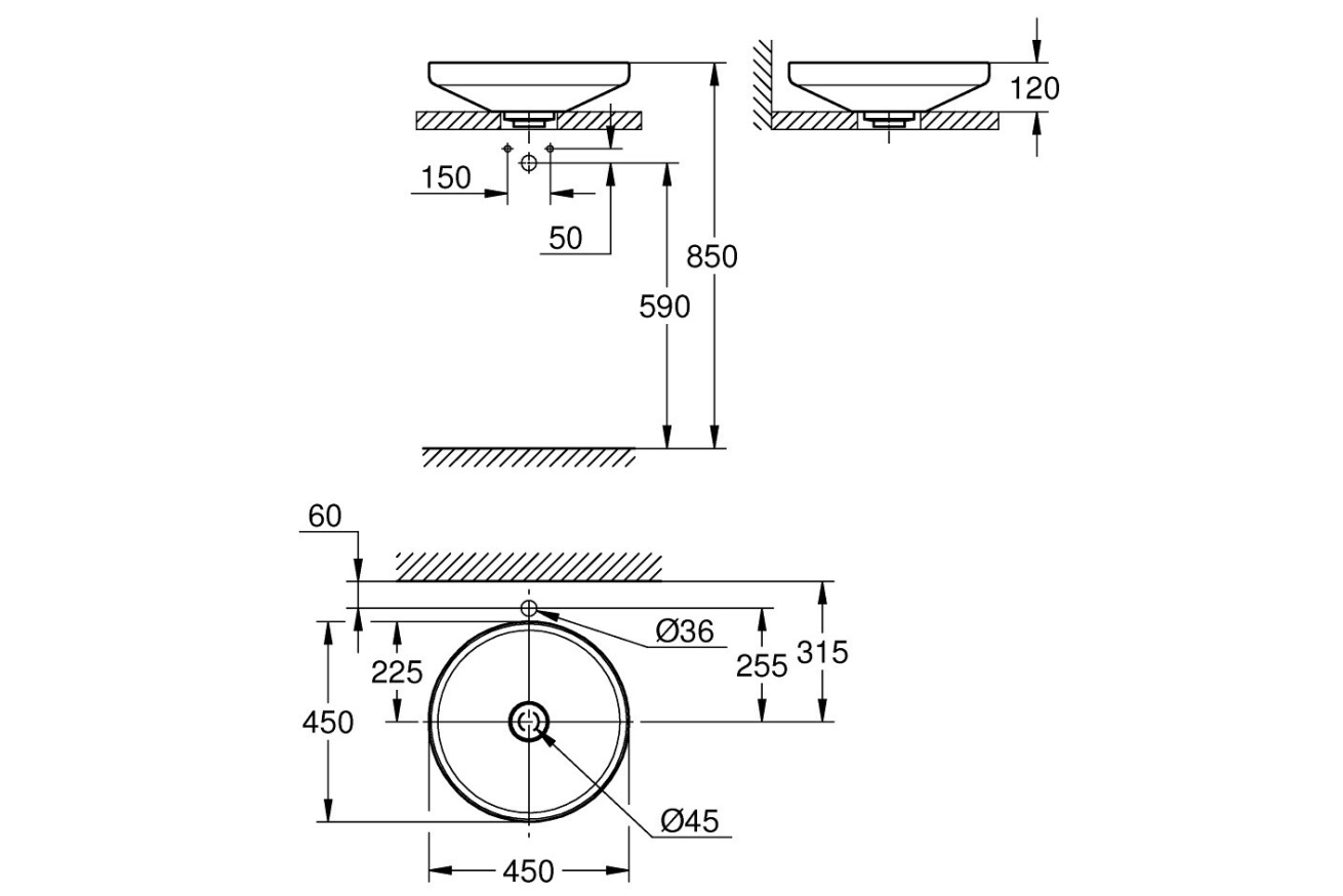 Раковина свободностоящая GROHE Airio без перелива, 45 см альпин-белый (3995800H)