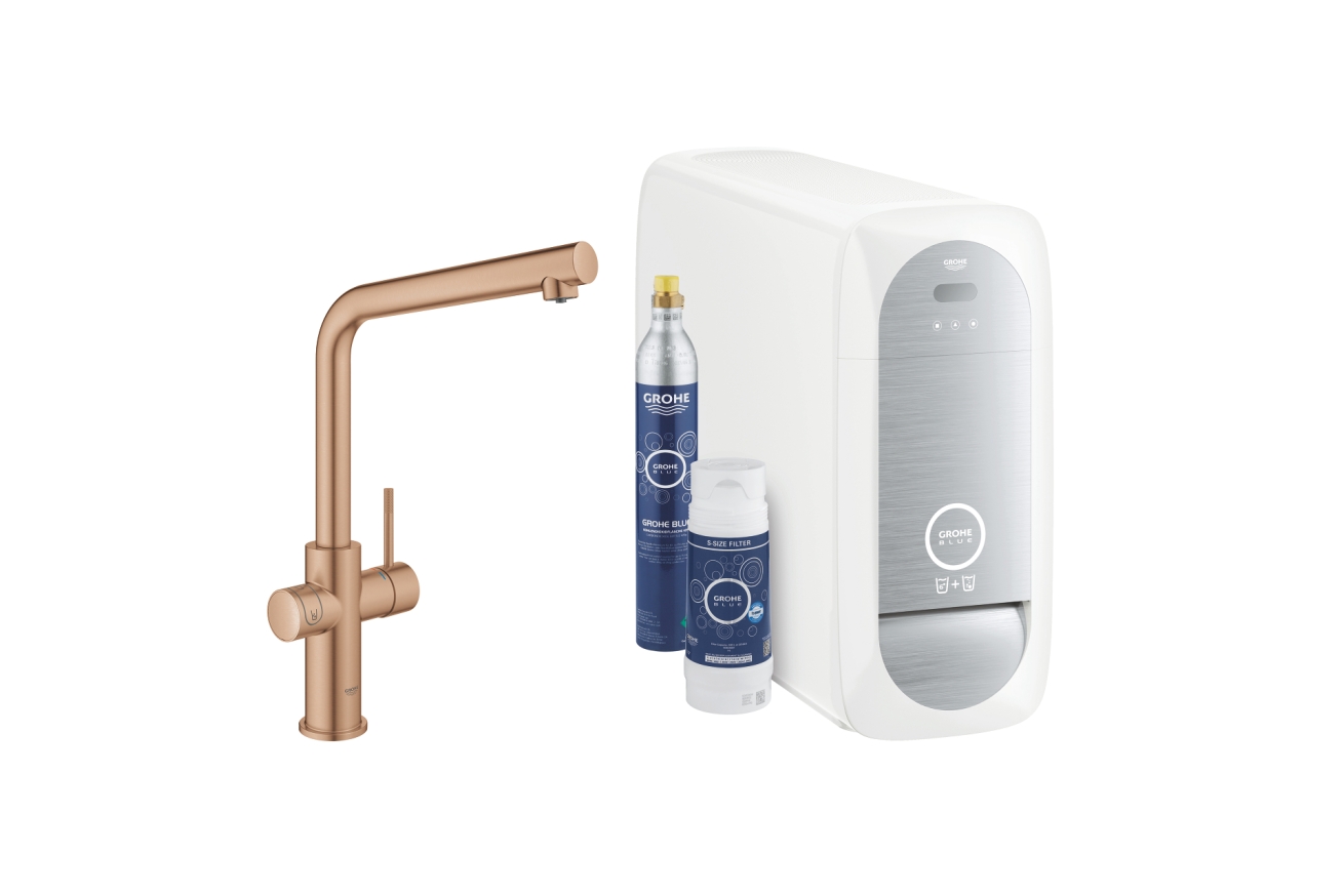Смеситель для кухни GROHE Blue Home с системой фильтрации, охлаждения и газирования воды, Wi-Fi, теплый закат матовый (31454DL1)
