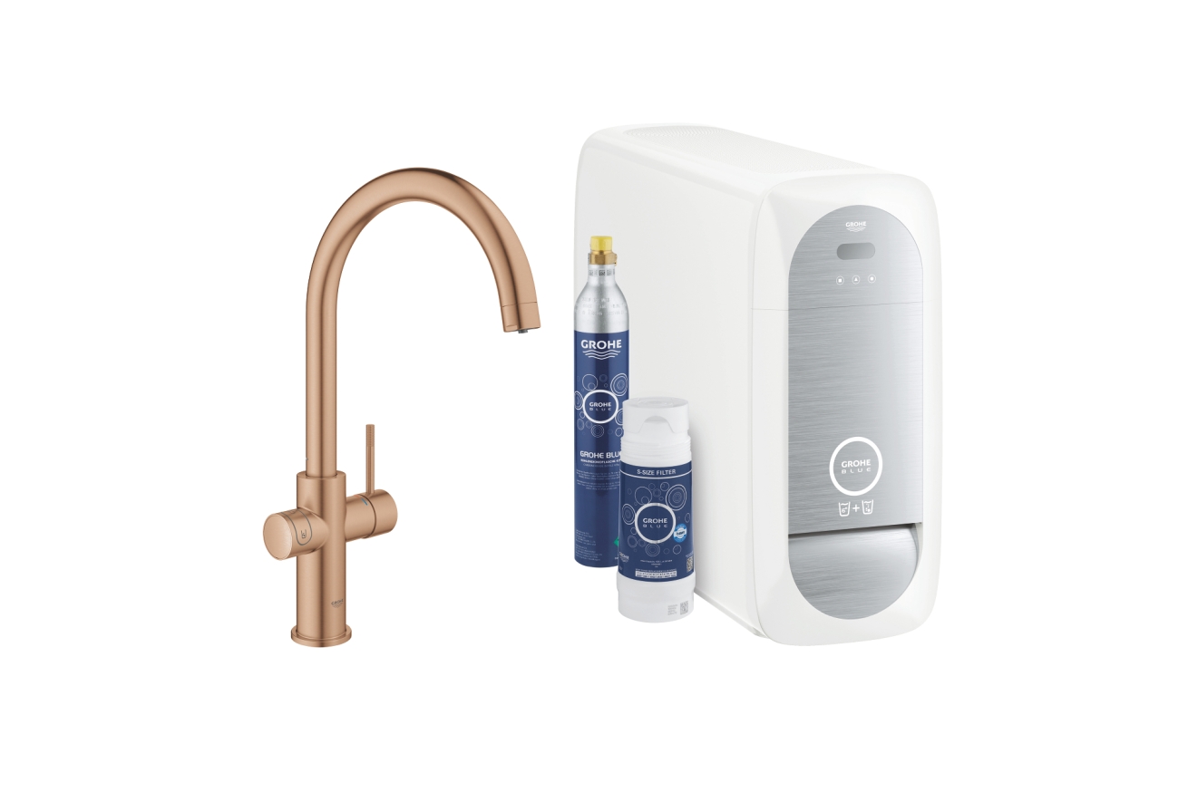 Смеситель для кухни GROHE Blue Home с системой фильтрации, охлаждения и газирования воды, Wi-Fi, теплый закат матовый (31455DL1)
