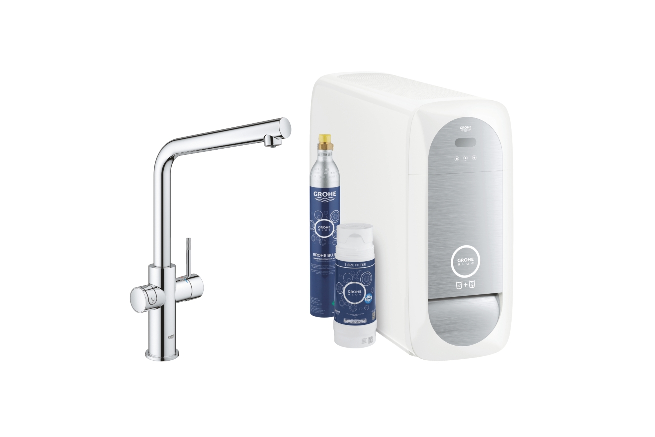 Смеситель для кухонной мойки GROHE Blue Home с системой фильтрации, охлаждения и газирования воды, Wi-Fi, хром (31454001)