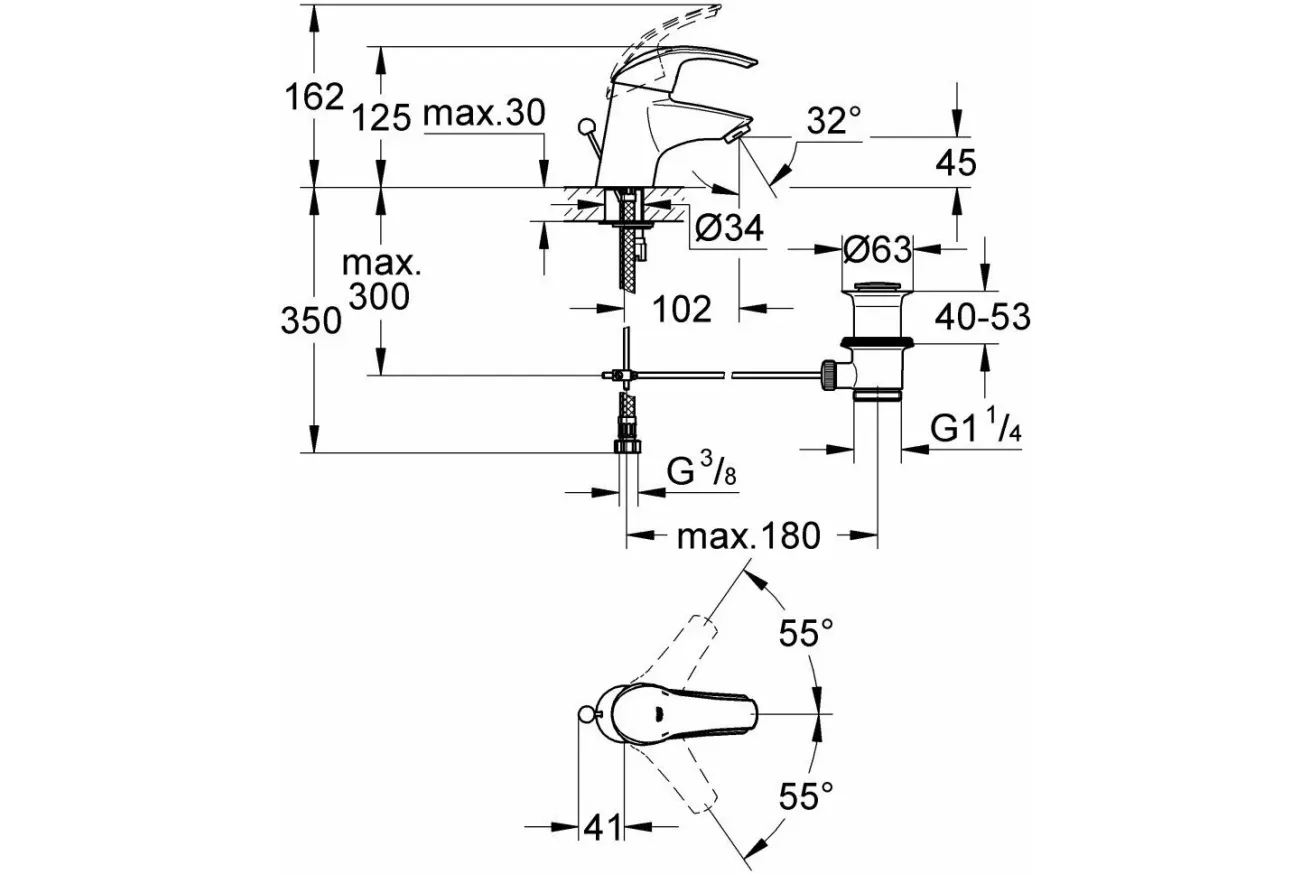 Смеситель для раковины GROHE Eurosmart, хром (32925001)