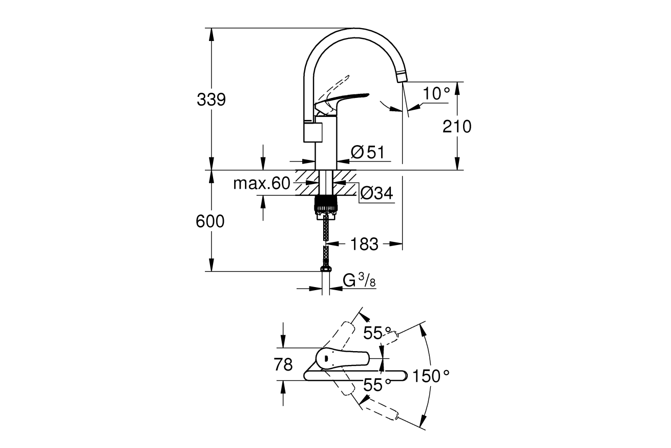 Смеситель для кухни GROHE Eurosmart, хром (33202003)