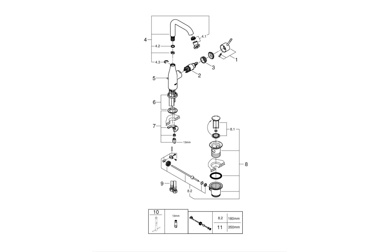 Смеситель для раковины GROHE Essence с донным клапаном, L-size, хром (32628001)