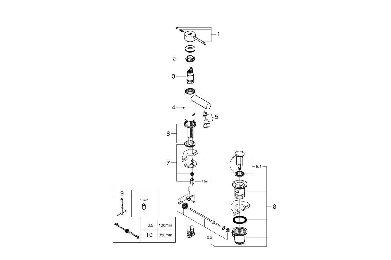 Смеситель для раковины GROHE Essence с донным клапаном, S-size, хром (32898001)