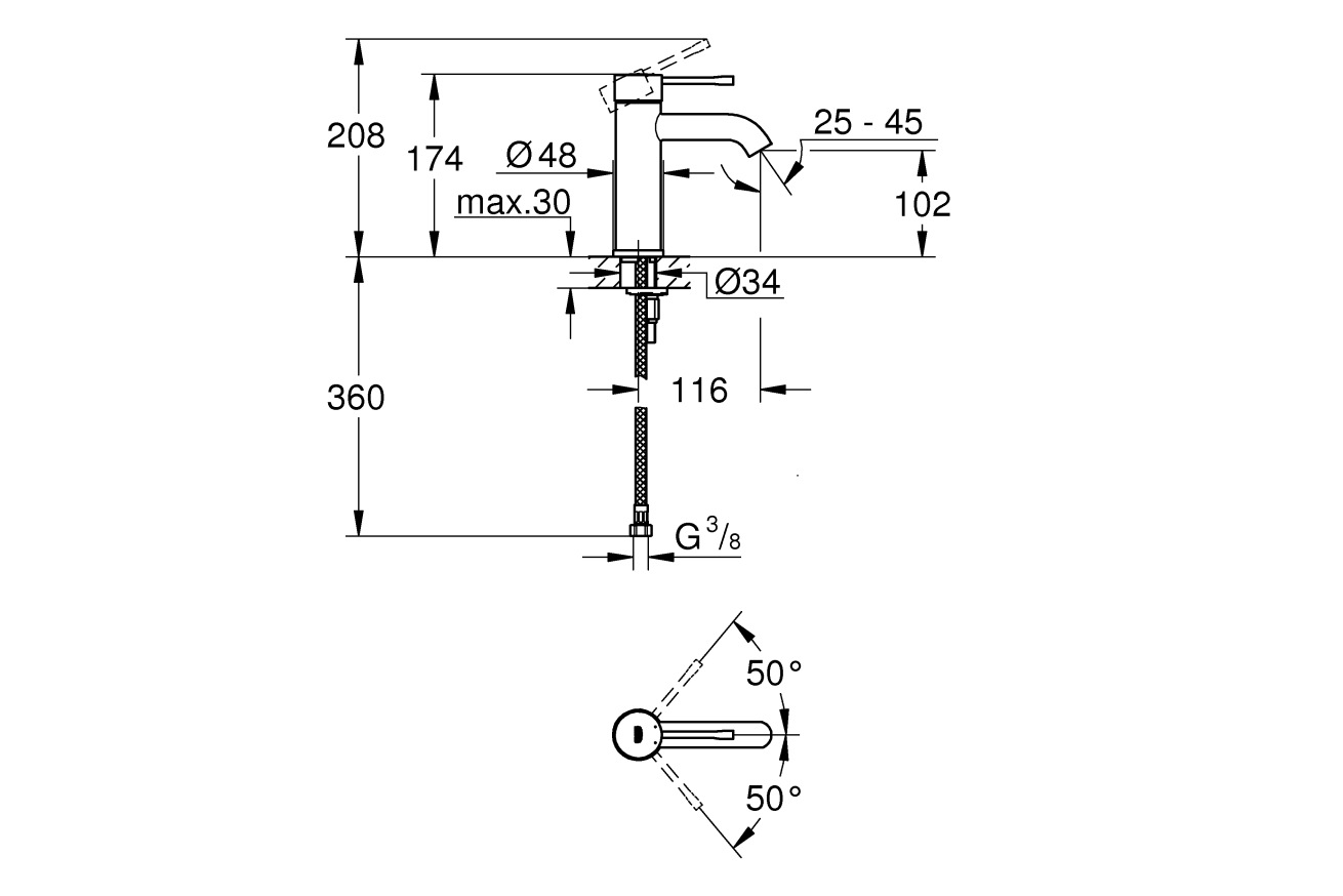 Смеситель для раковины GROHE Essence, S-Size, холодный рассвет глянец, (23590GL1)