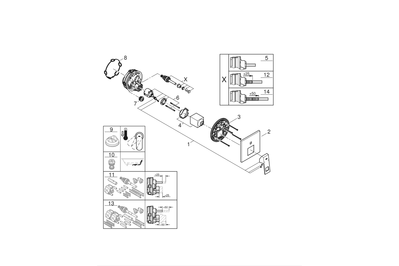 Готовый комплект для ванной комнаты GROHE Eurocube, с верхним душем Tempesta 250 Cube, хром (25239000)