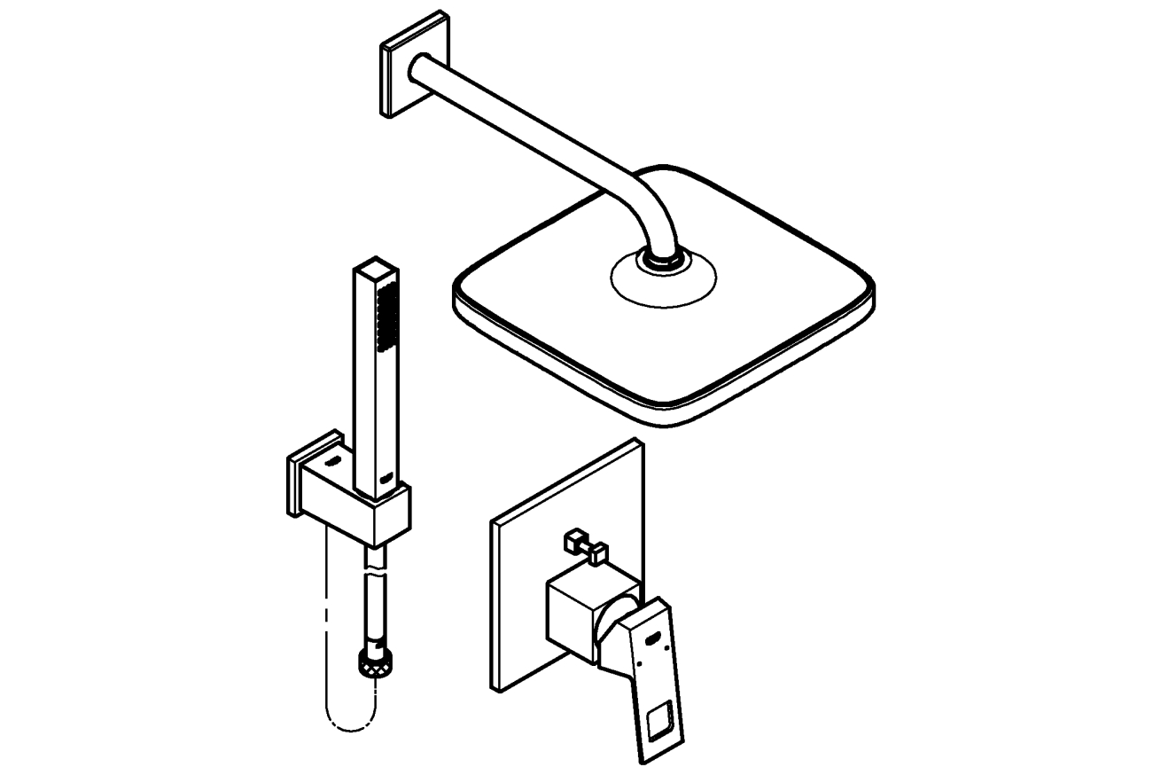 Готовый комплект для ванной комнаты GROHE Eurocube, с верхним душем Tempesta 250 Cube, хром (25239000)