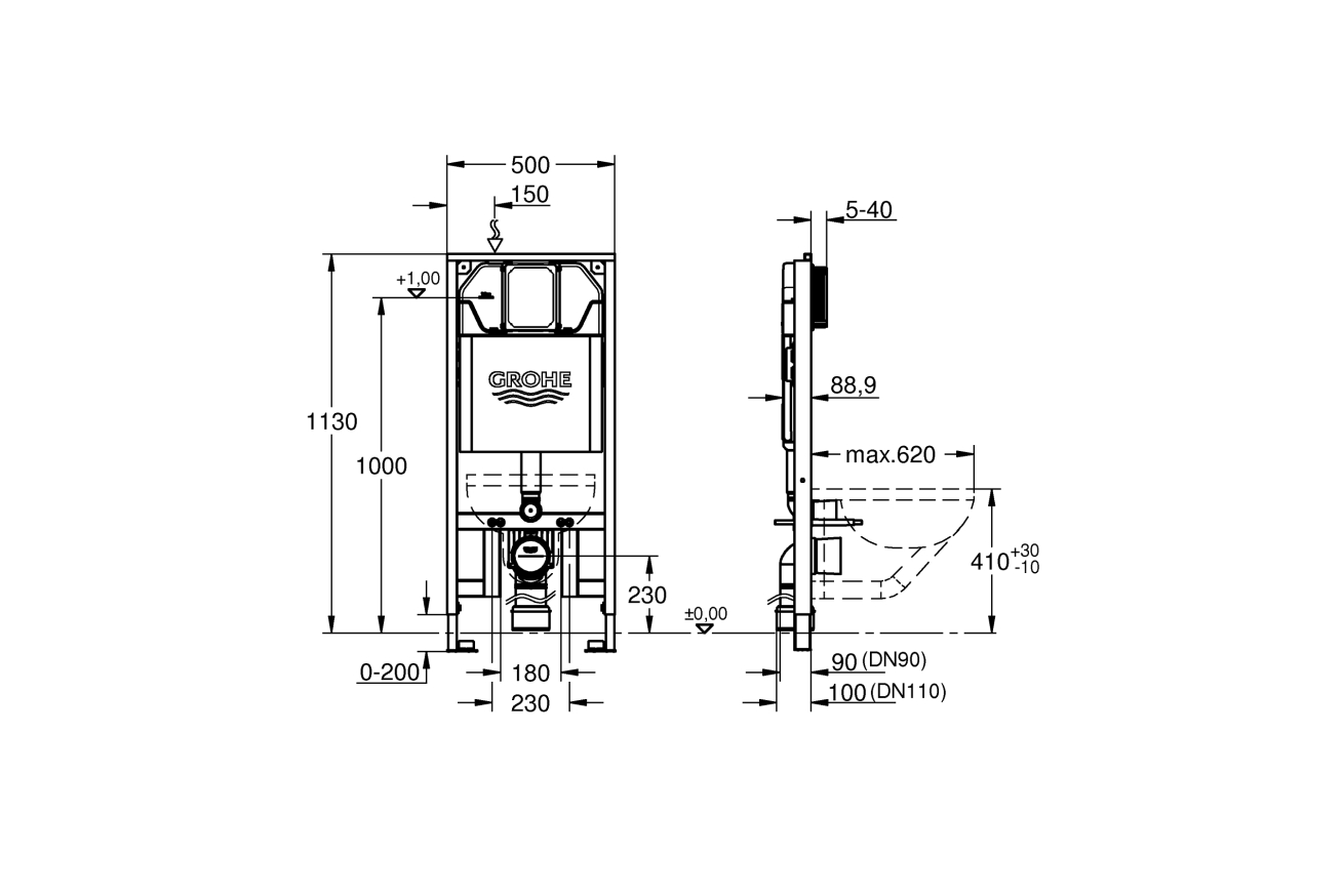 Система инсталляции для унитаза GROHE Rapid SL ширина 0,5 м (1,13 м) (39687000)