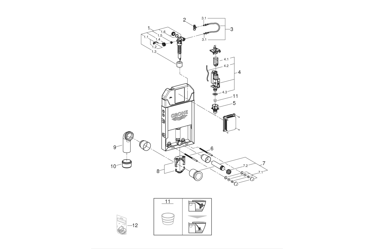 Инсталляционный комплект для унитаза GROHE Uniset slim (39683000)
