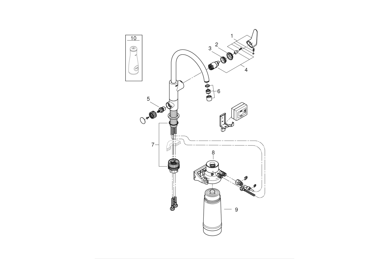 Смеситель для кухонной мойки GROHE Blue Pure BauCurve с функцией фильтрации, с фильтром в комплекте, хром (30385000)