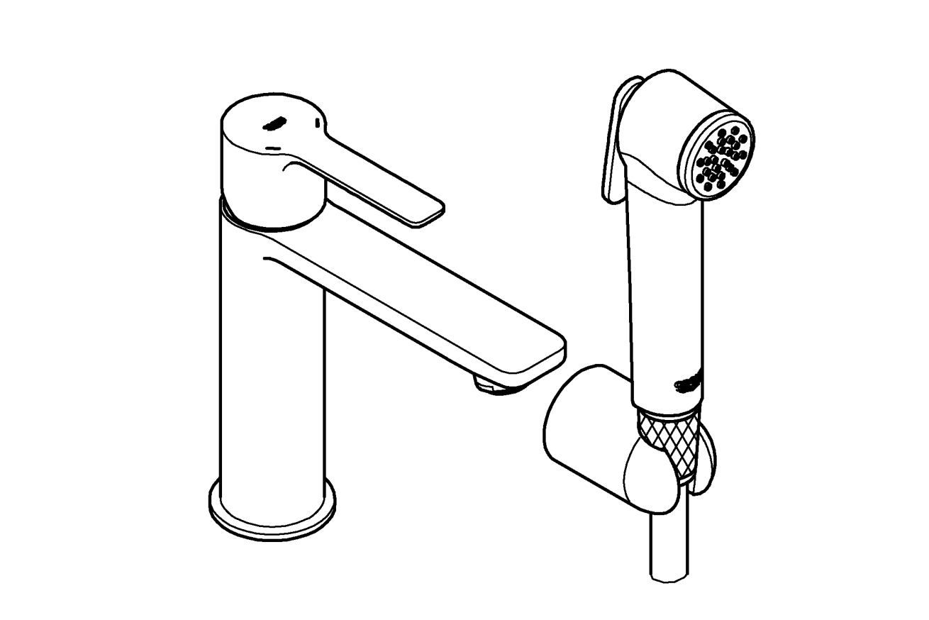 Смеситель для раковины GROHE Lineare S-size с душевым гарнитуром, хром (24190000)