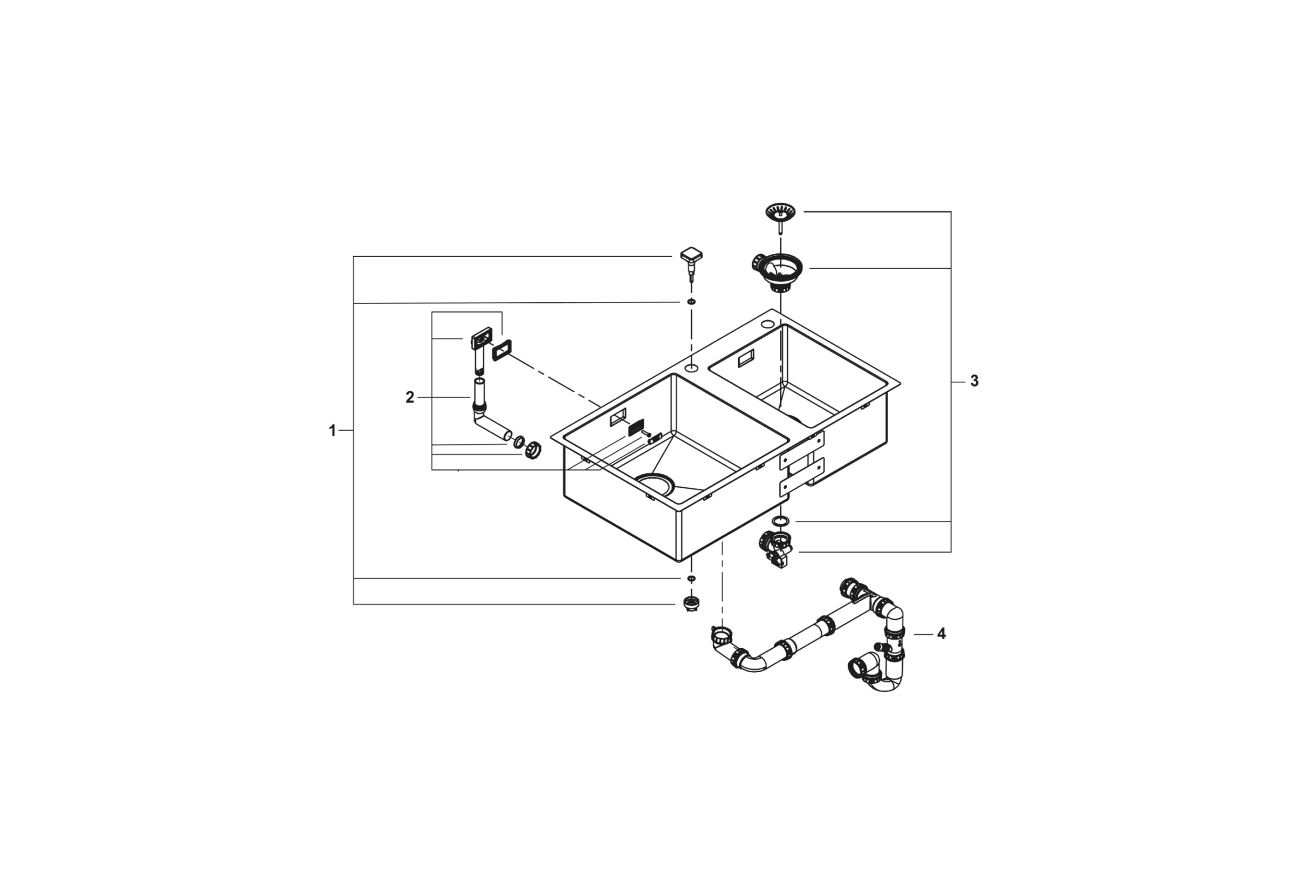 Мойка из нержавеющей стали GROHE K700 с 2 чашами, 860 x 500 мм, хром (31855SD0)