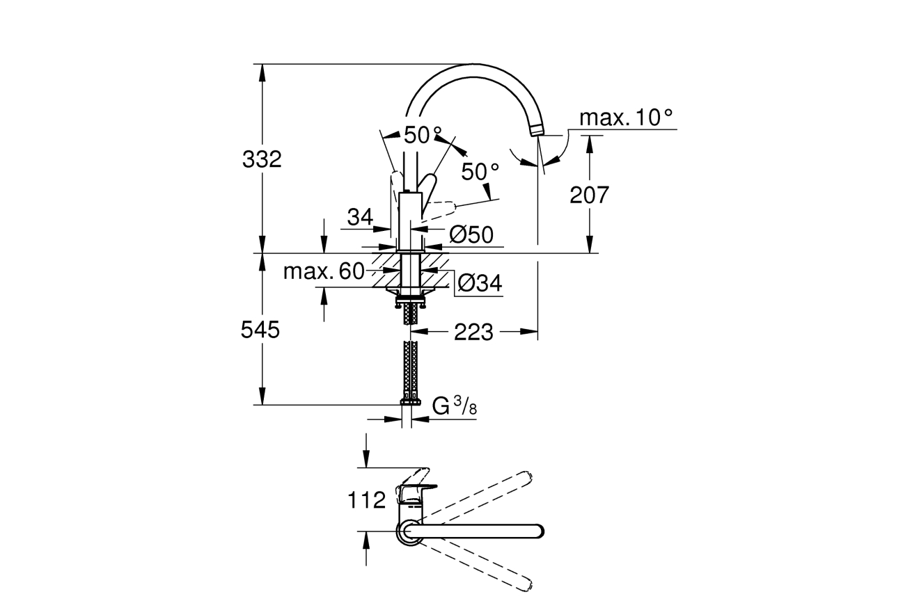 Смеситель для кухни GROHE Start Curve с высоким C-изливом, хром (31554001)