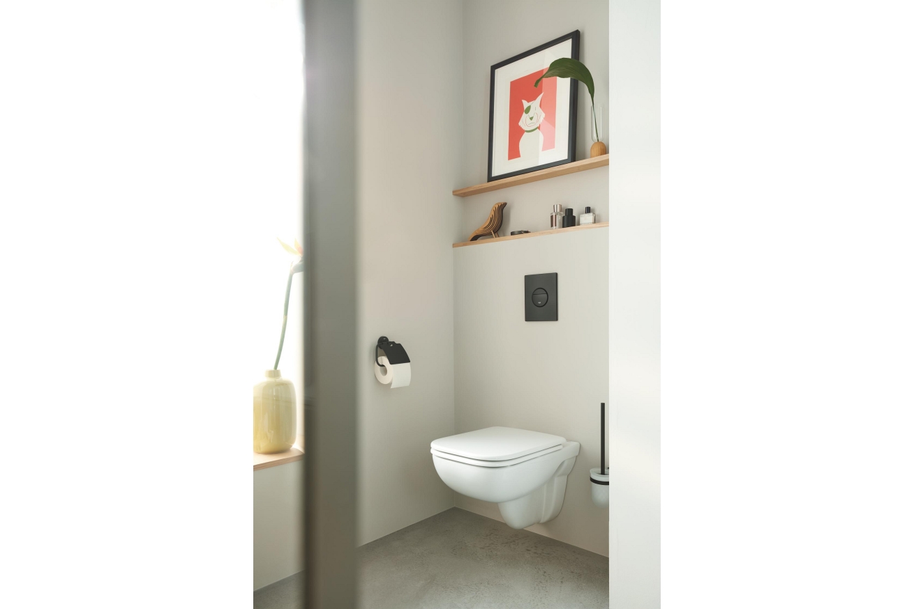 Держатель для туалетной бумаги GROHE Essentials с крышкой, матовый черный (1024652430)