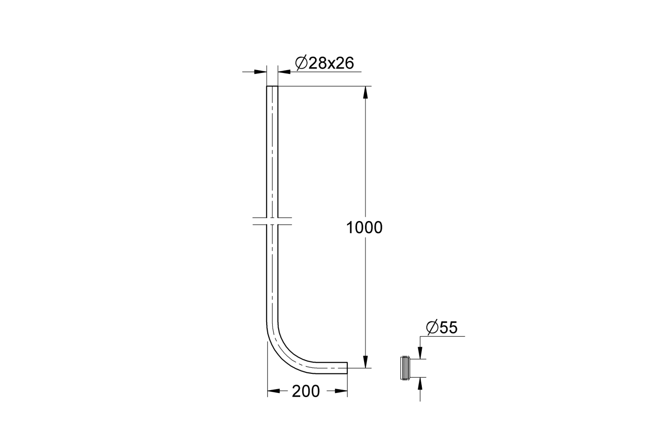 Сливная трубка для смывного устройства для унитаза GROHE, 1000x200 мм, хром (37108000)