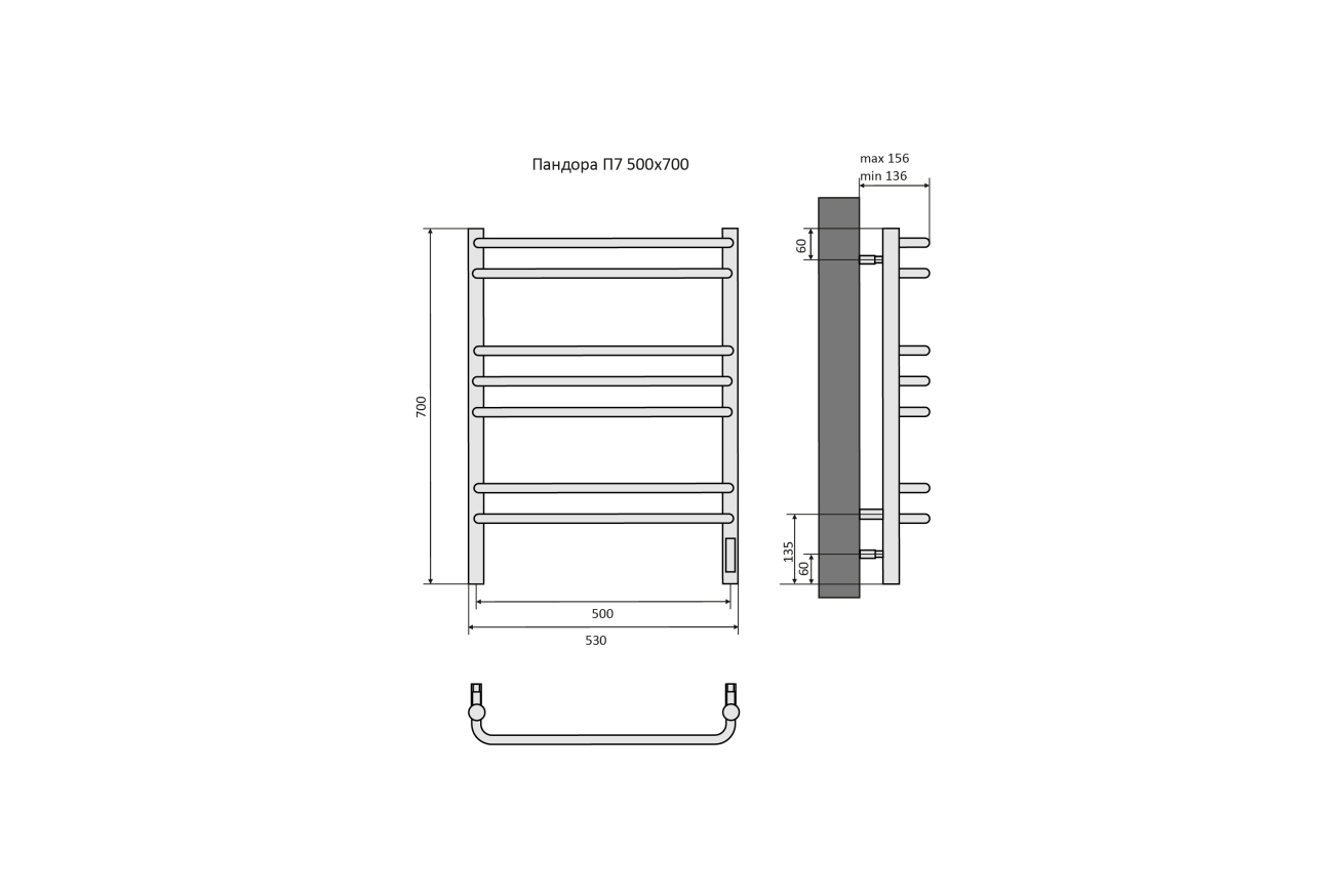 Полотенцесушитель электрический Aquatek Пандора П7 500x700, черный муар AQ EL RPC0770BL