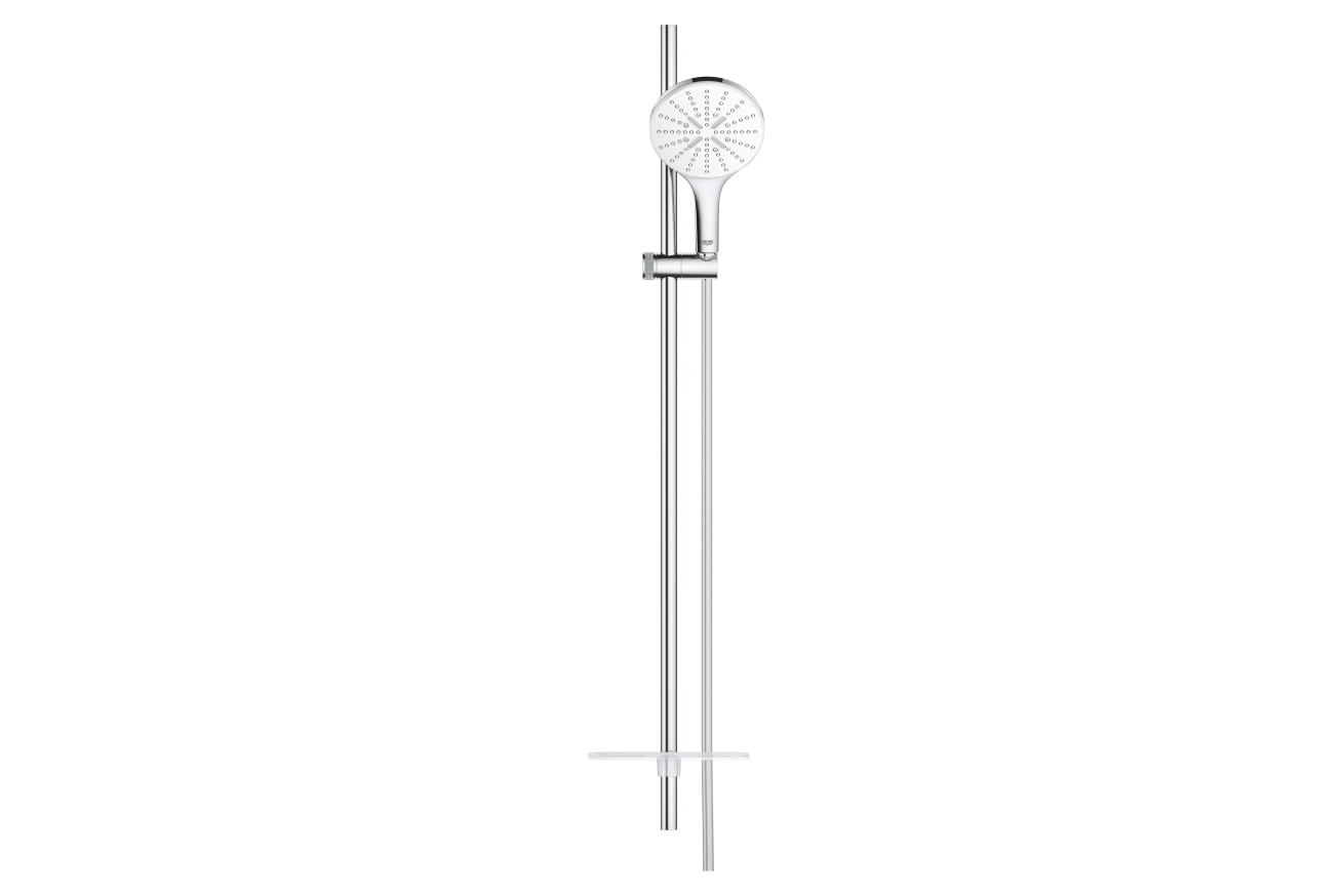 Душевой гарнитур GROHE Rainshower SmartActive 150 с мыльницей, 3 режима струи, душевая штанга 900 мм, 9,5 л/мин, белая луна (26594LS0)