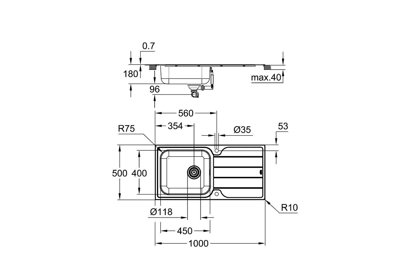 Мойка из нержавеющей стали с корзинчатым вентилем GROHE K500, 100/50 (31563SD1)