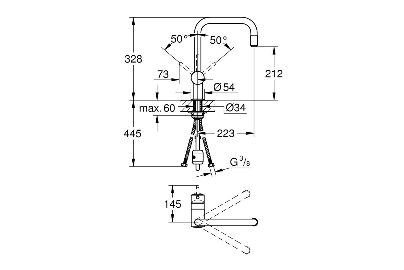 Смеситель для кухни GROHE Minta с вытяжным U-изливом, хром (32067000)
