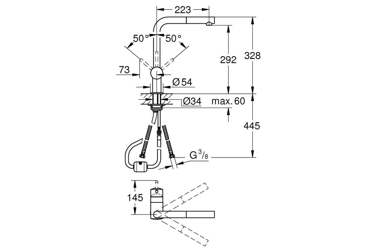 Смеситель для кухни GROHE Minta с вытяжным L-изливом, хром (32168000)