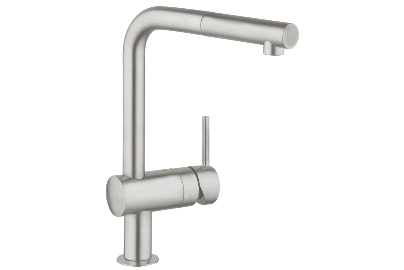 Смеситель для кухни GROHE Minta с вытяжным L-изливом, суперсталь (32168DC0)