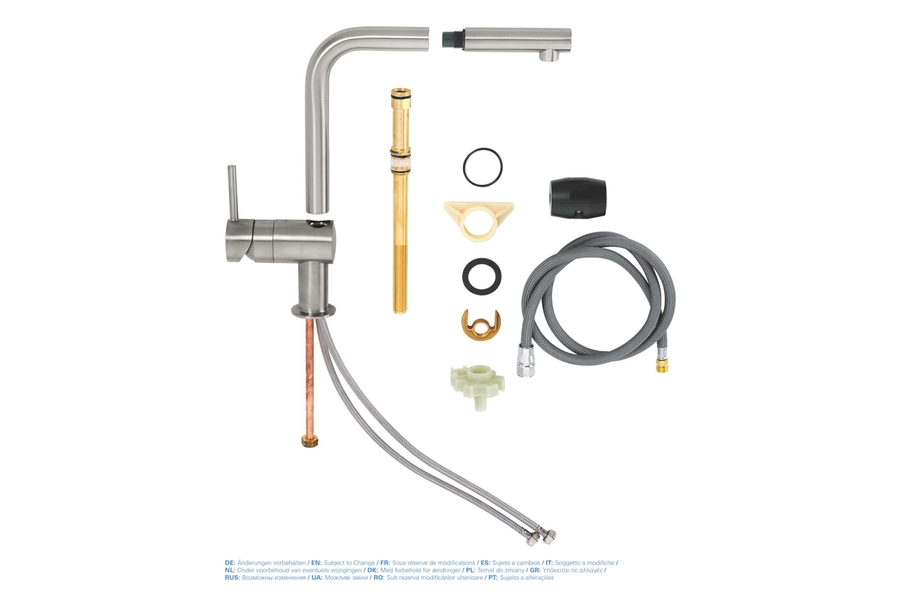 Смеситель для кухни GROHE Minta с вытяжным L-изливом, суперсталь (32168DC0)