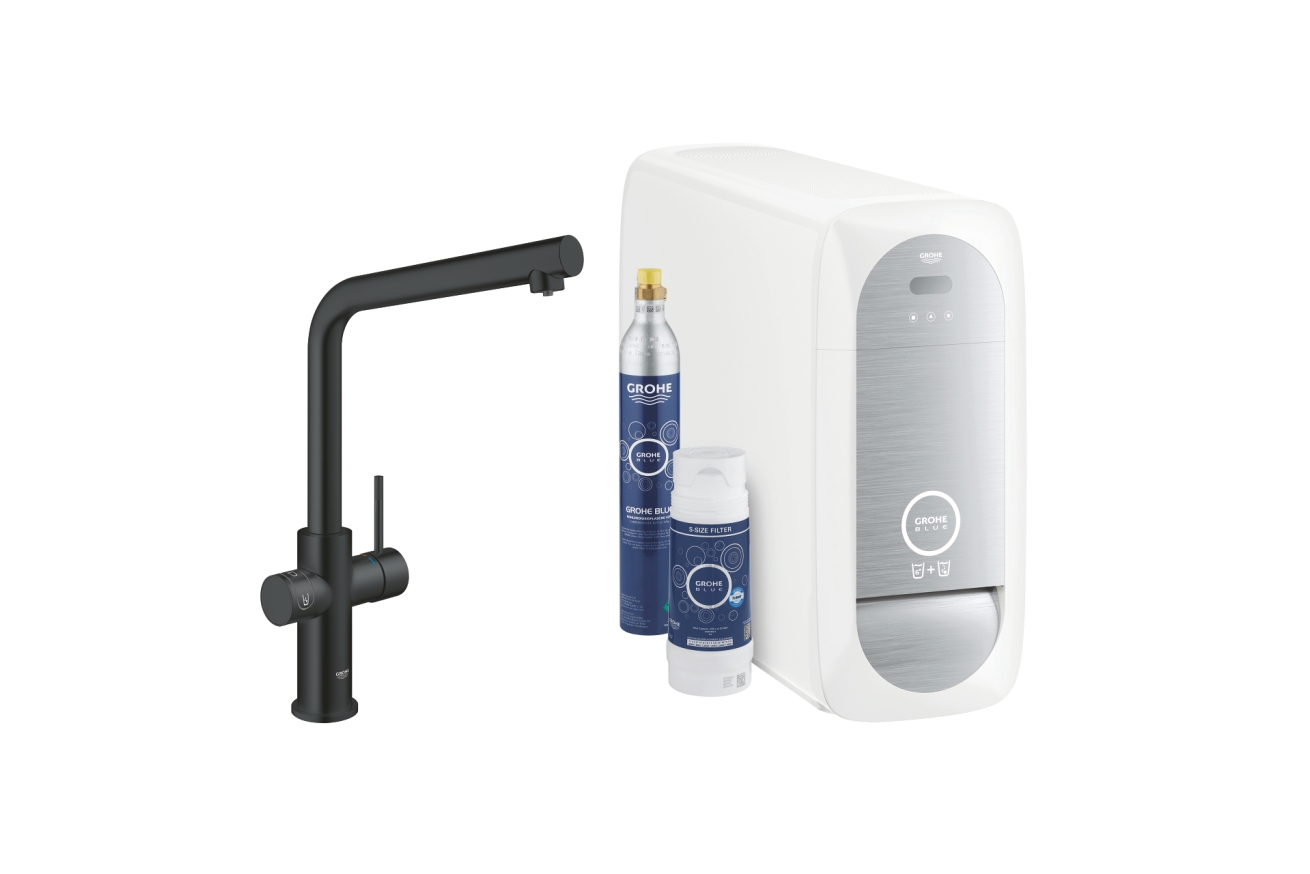 Смеситель для кухни GROHE Blue Home с системой фильтрации, охлаждения и газирования воды, Wi-Fi, черный бархат (31454KS1)