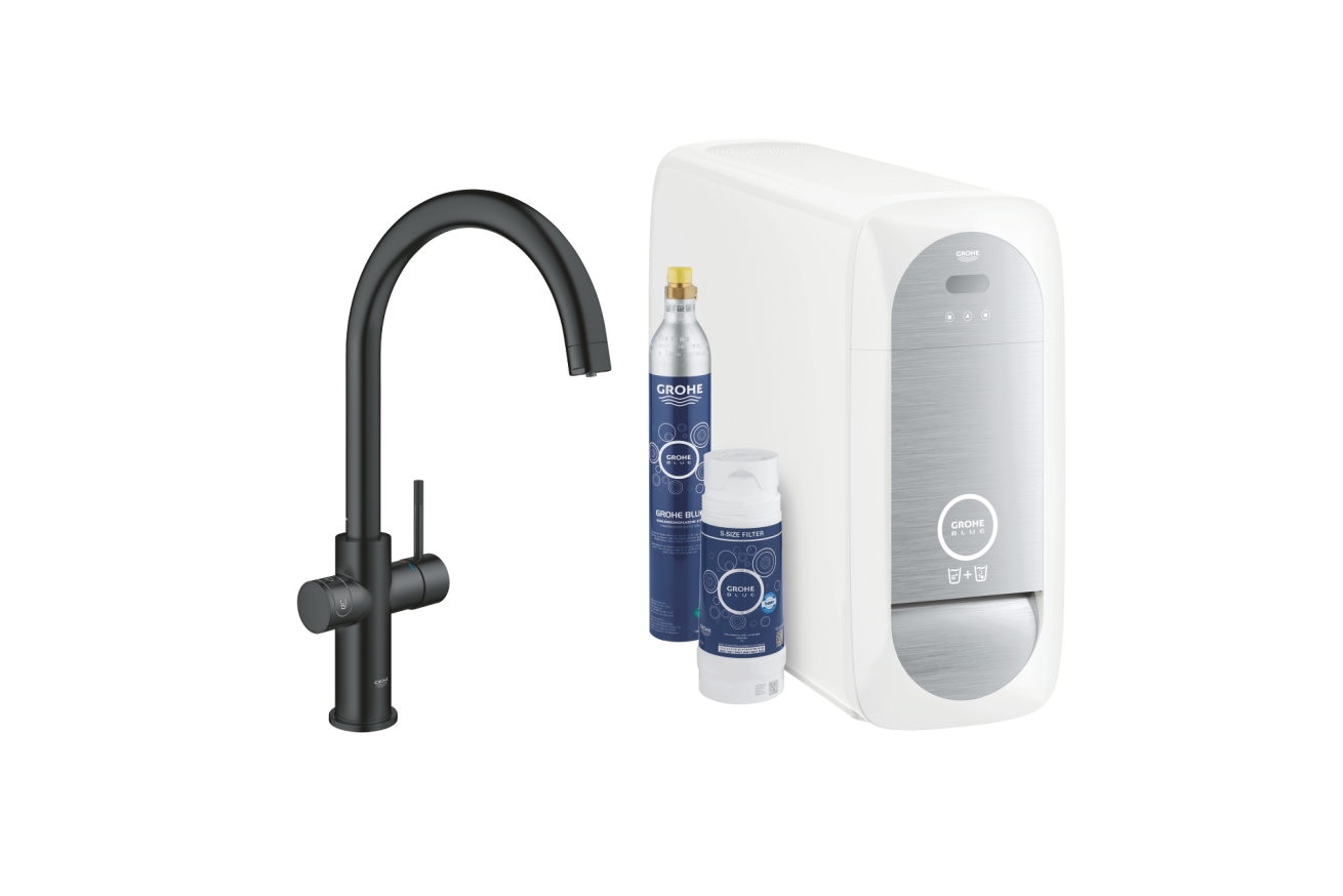 Смеситель для кухни GROHE Blue Home с системой фильтрации, охлаждения и газирования воды, Wi-Fi, черный бархат (31455KS1)