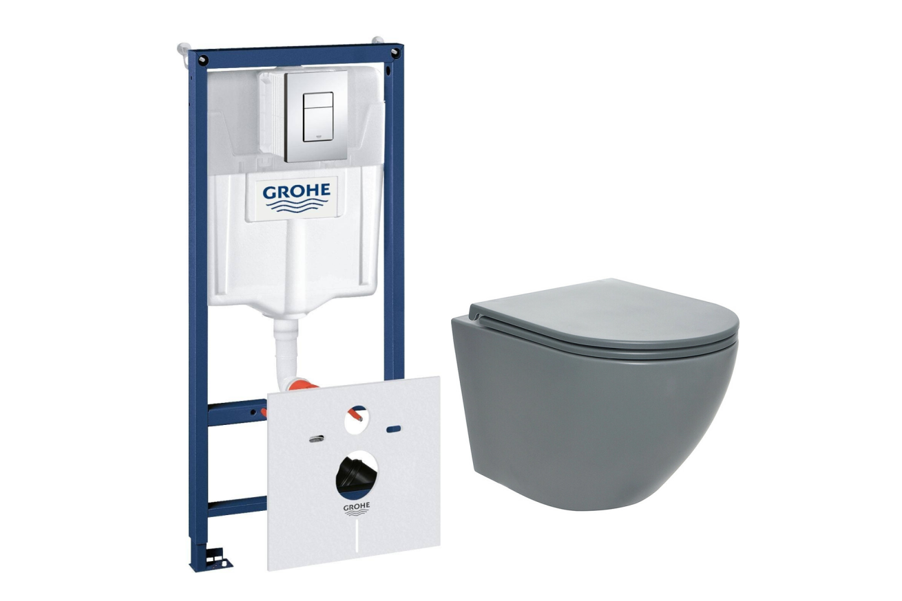 Комплект инсталляции GROHE Rapid SL 38775001 с унитазом AQUAme AQM2002MGR и сиденьем с микролифтом (NW0309)