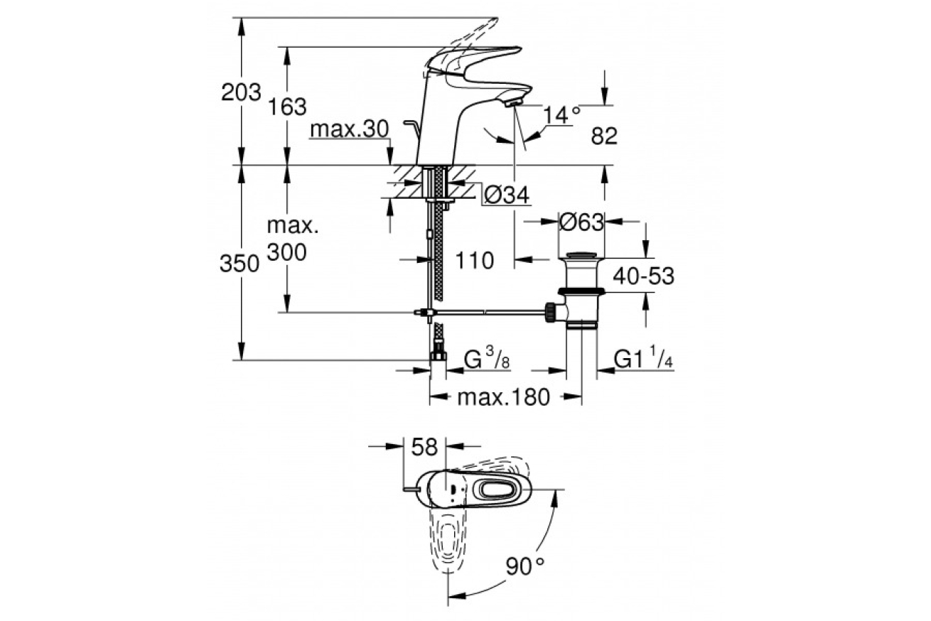 Смеситель для раковины GROHE Eurostyle, S-size, хром (23374003)