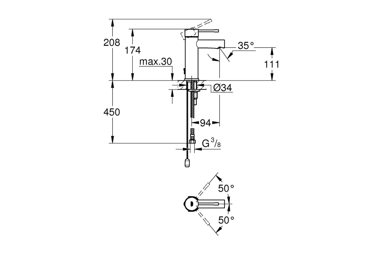 Смеситель для раковины GROHE Essence с цепочкой, S-size, хром (32899001)