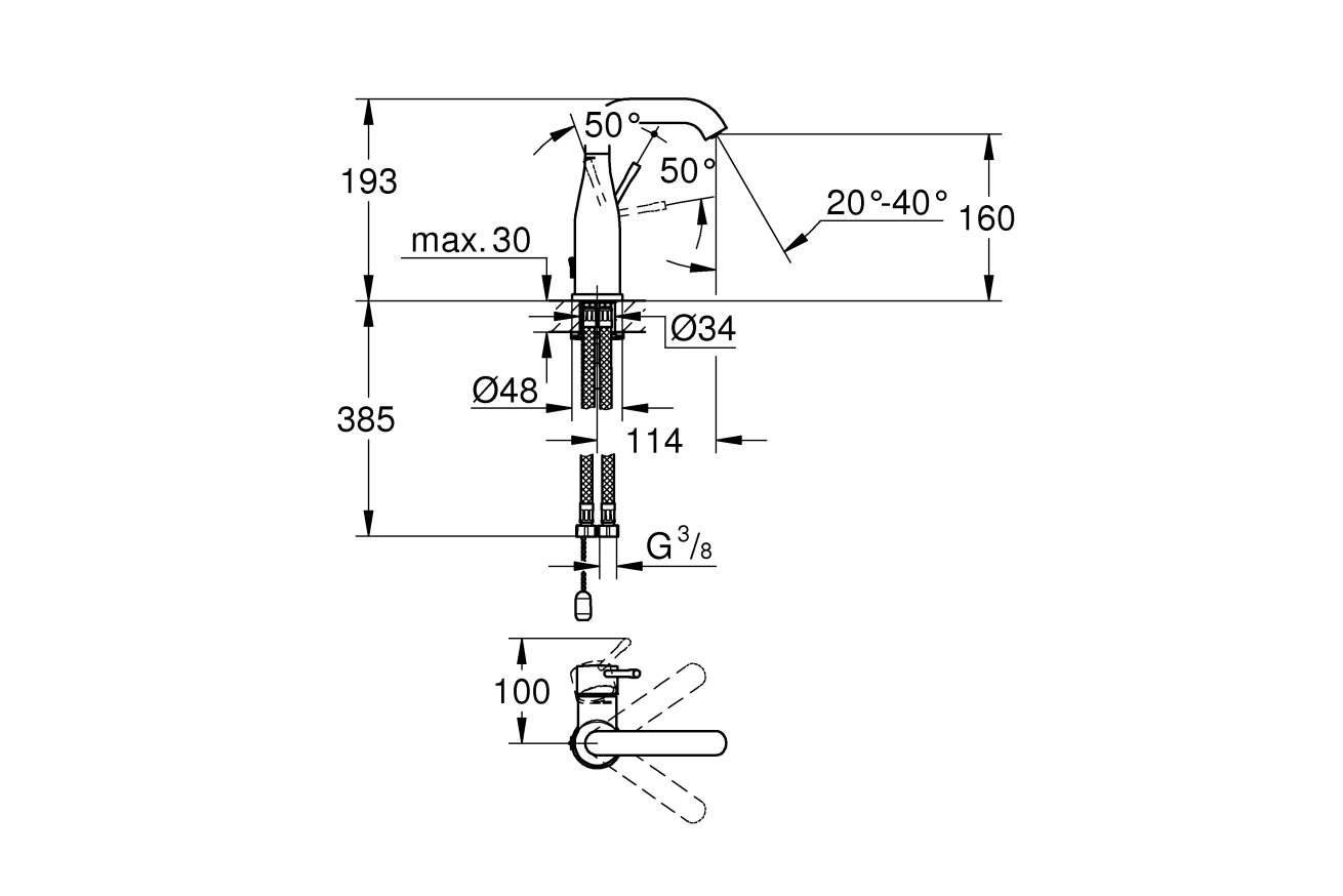 Смеситель для раковины GROHE Essence с цепочкой, M-size, хром (23480001)