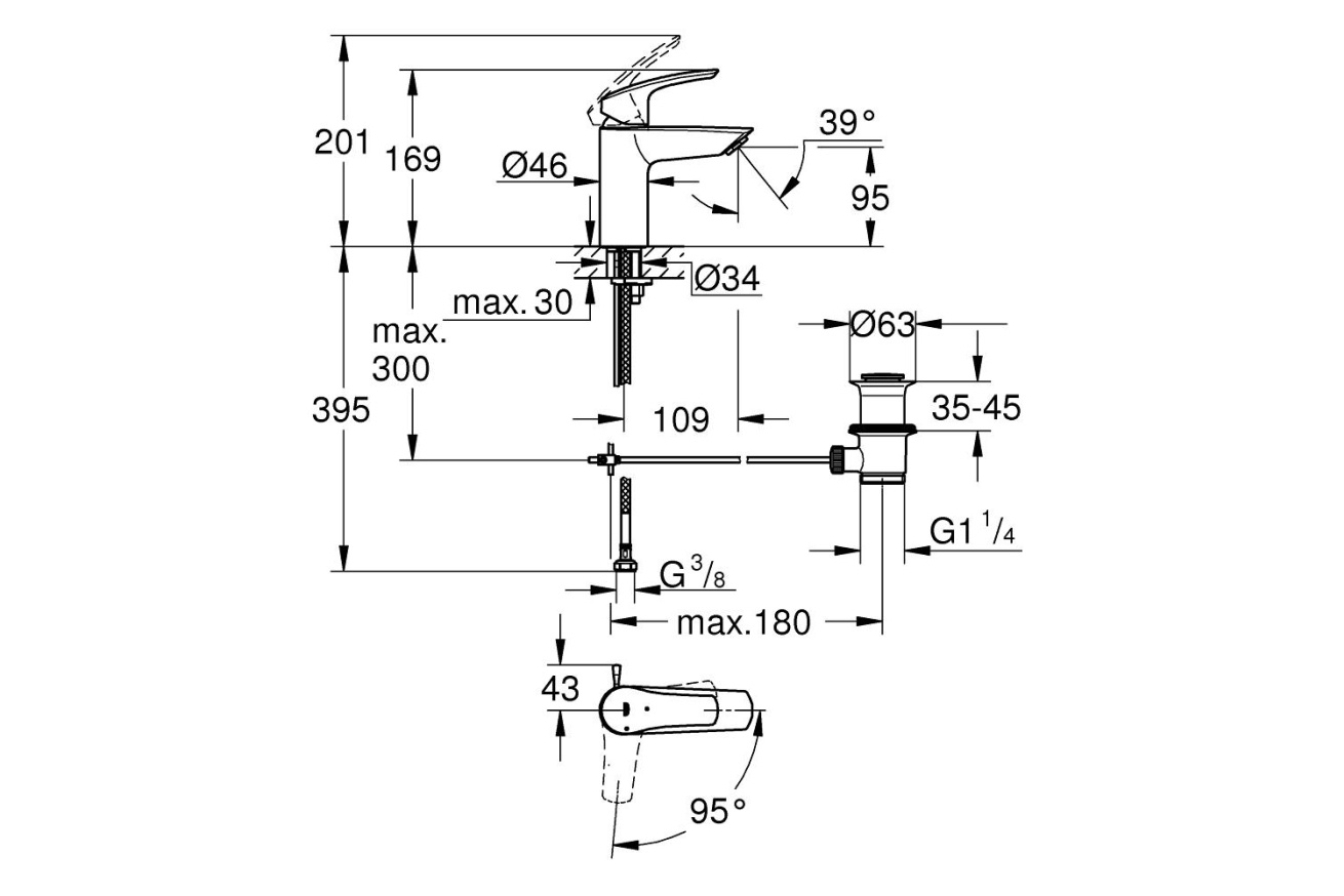 Смеситель для раковины GROHE Eurosmart, S-size, хром (32926003)