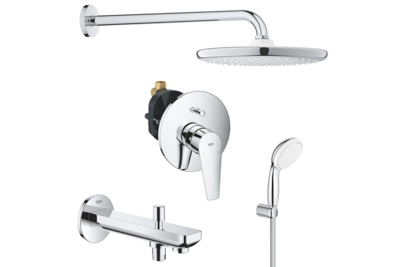 Готовый комплект для ванны GROHE скрытого монтажа, с ручным и верхним душем, хром (127256)