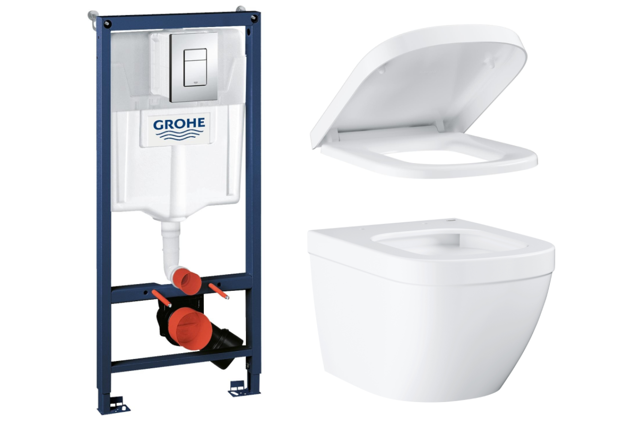 Комплект инсталляции GROHE Euro Ceramic с унитазом и сиденьем с микролифтом (NW0132)