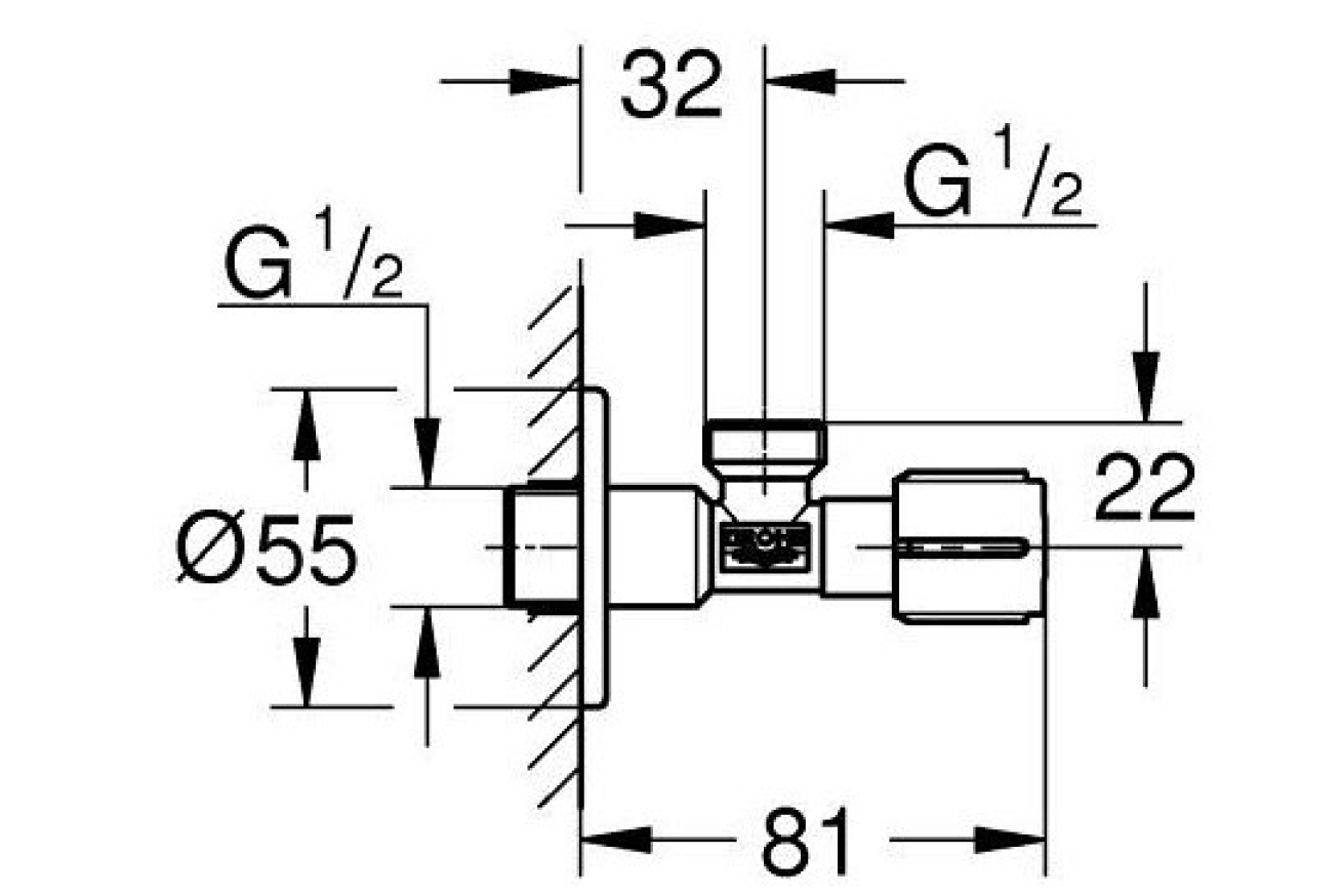 Угловой вентиль 1/2" GROHE, хром (22041001)
