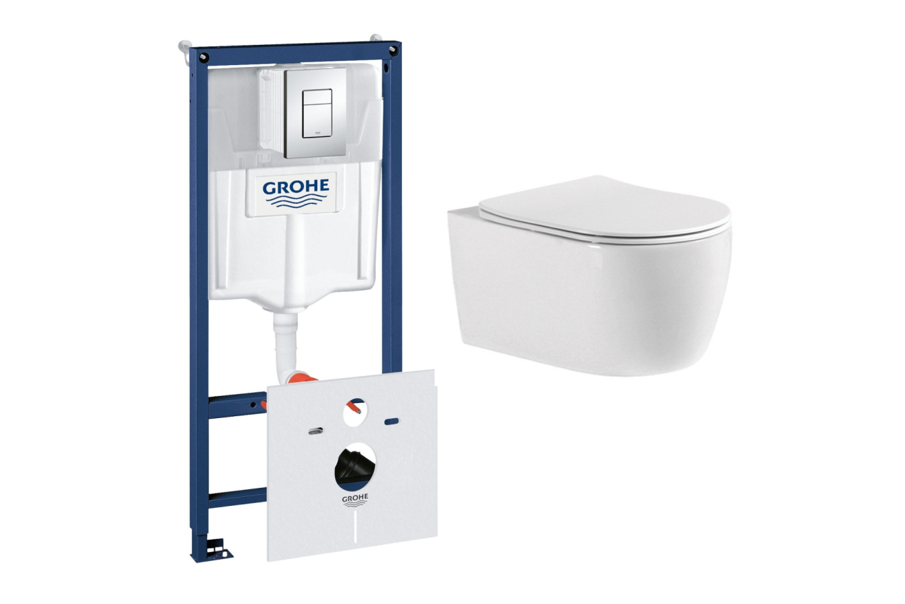 Комплект инсталляции GROHE 38775001 с унитазом Aquatek ЕВРОПА New и сиденьем с микролифтом (NW0187)
