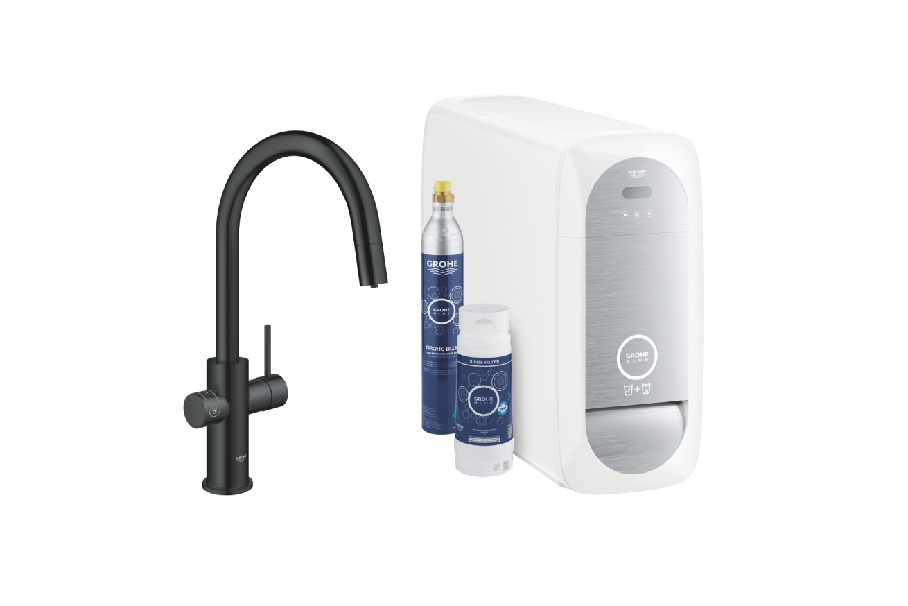 Смеситель для кухни GROHE Blue Home с системой фильтрации, охлаждения и газирования воды, Wi-Fi, черный бархат (31541KS0)
