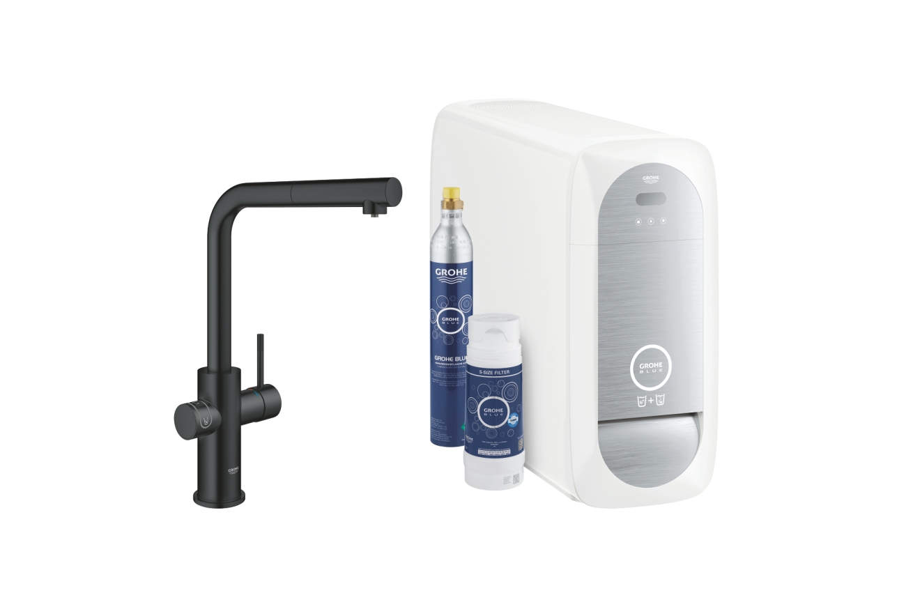 Смеситель для кухни GROHE Blue Home с системой фильтрации, охлаждения и газирования воды, Wi-Fi, черный бархат (31539KS0)
