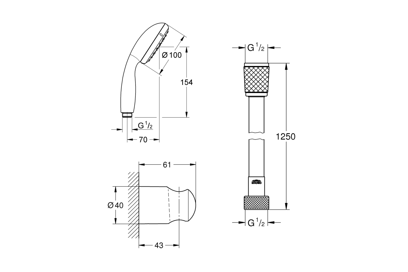Душевой набор GROHE Tempesta 100, 2 режима, 1250 мм, 5,6 л/мин, хром (2779810E)