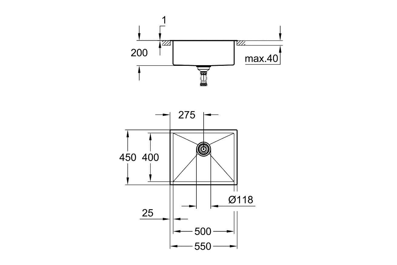 Мойка GROHE K700 60-S 55/45 1.0, нержавеющая сталь (31726SD0)