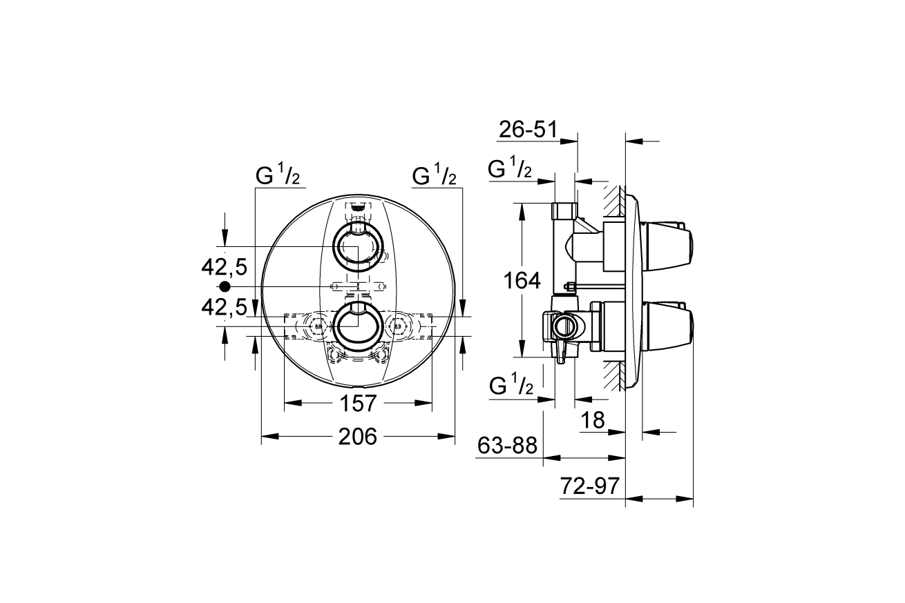 Внешняя часть термостата для душа GROHE Grohtherm 3000, хром (19255000)