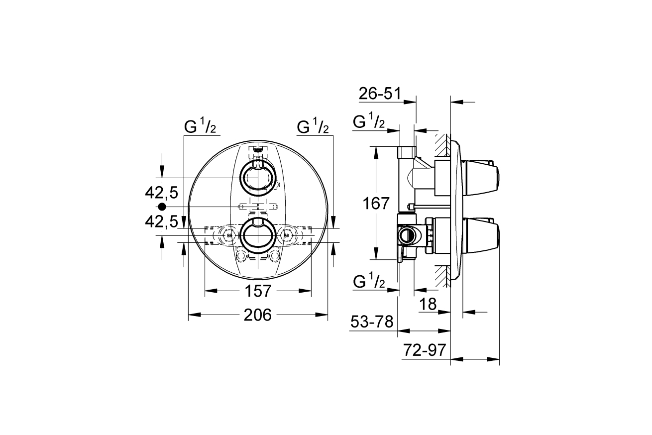 Внешняя часть термостата для душа GROHE Grohtherm 3000, хром (19255000)