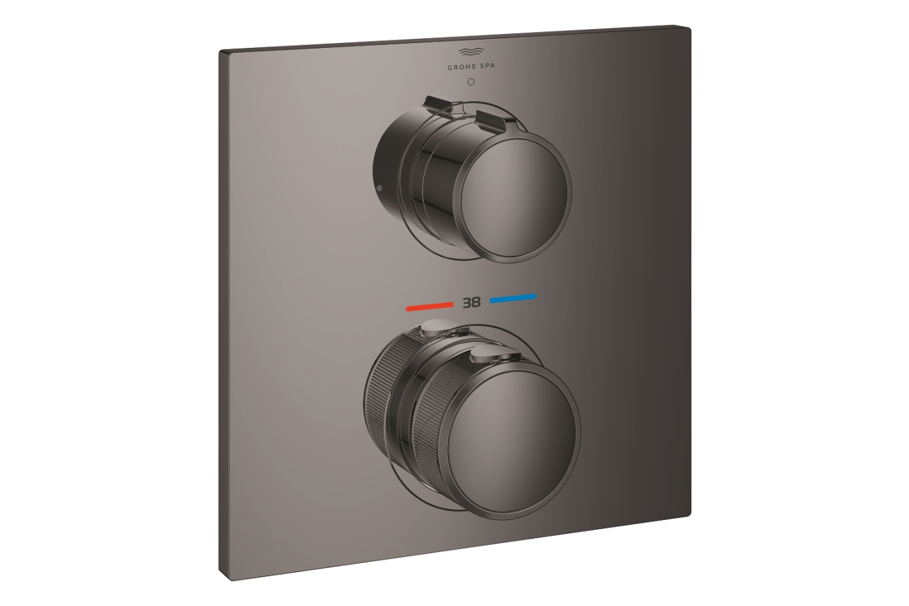 Внешняя часть термостата для душа GROHE Allure скрытого монтажа на 1 потребителя, квадратная, темный графит глянец (19380A02)
