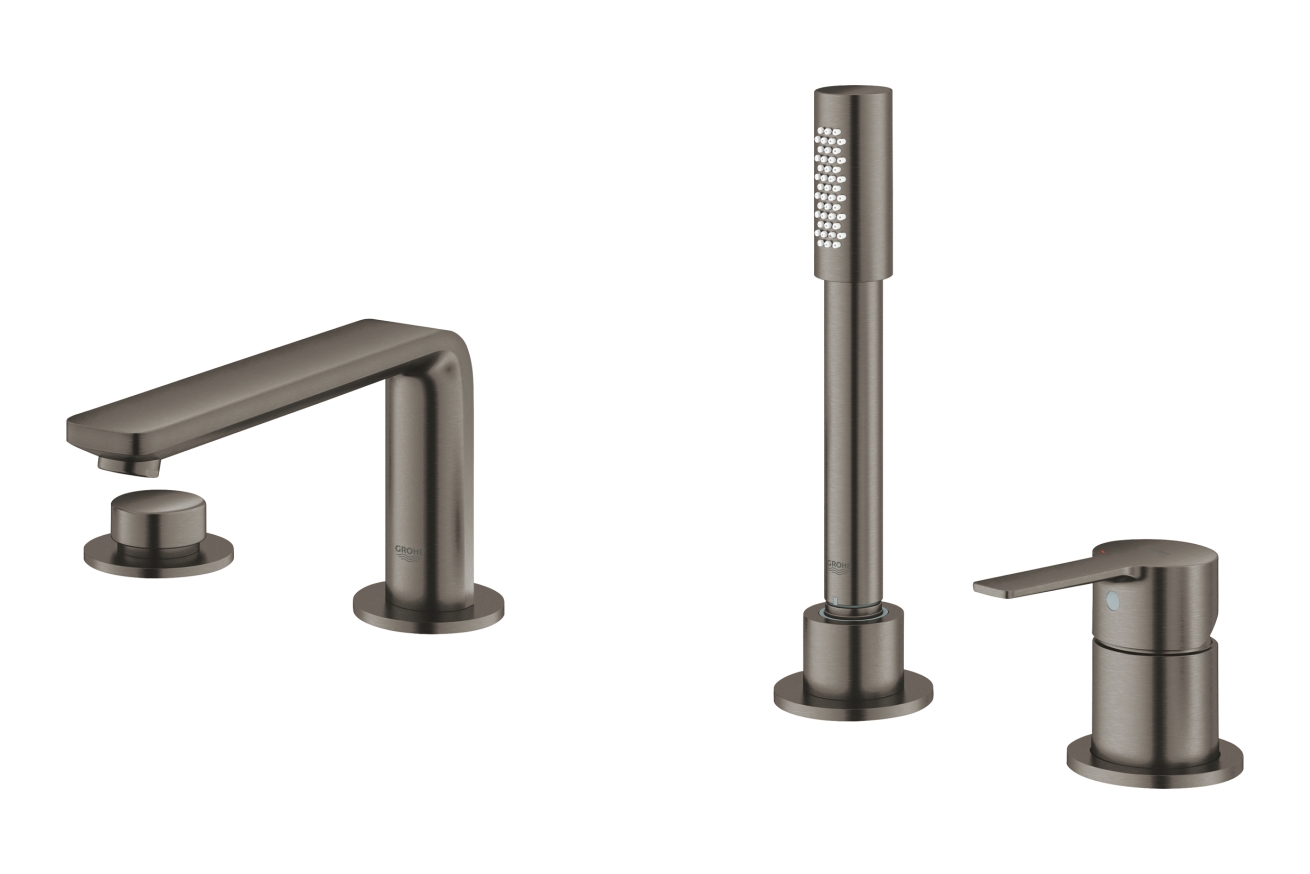 Смеситель для ванны GROHE Lineare на 4 отверстия, на край ванны, темный графит матовый (19577AL1)