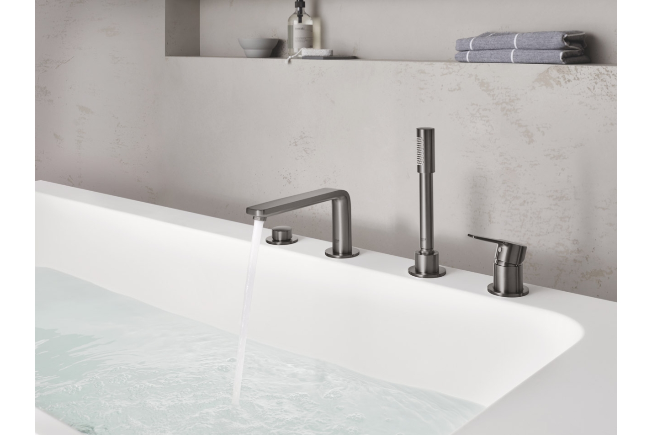 Смеситель для ванны GROHE Lineare на 4 отверстия, на край ванны, темный графит матовый (19577AL1)