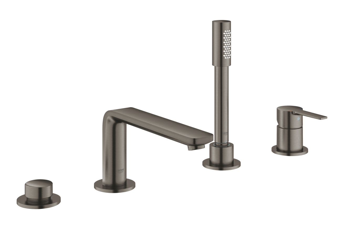 Смеситель для ванны GROHE Lineare на 4 отверстия, на край ванны, темный графит матовый (19577AL1)