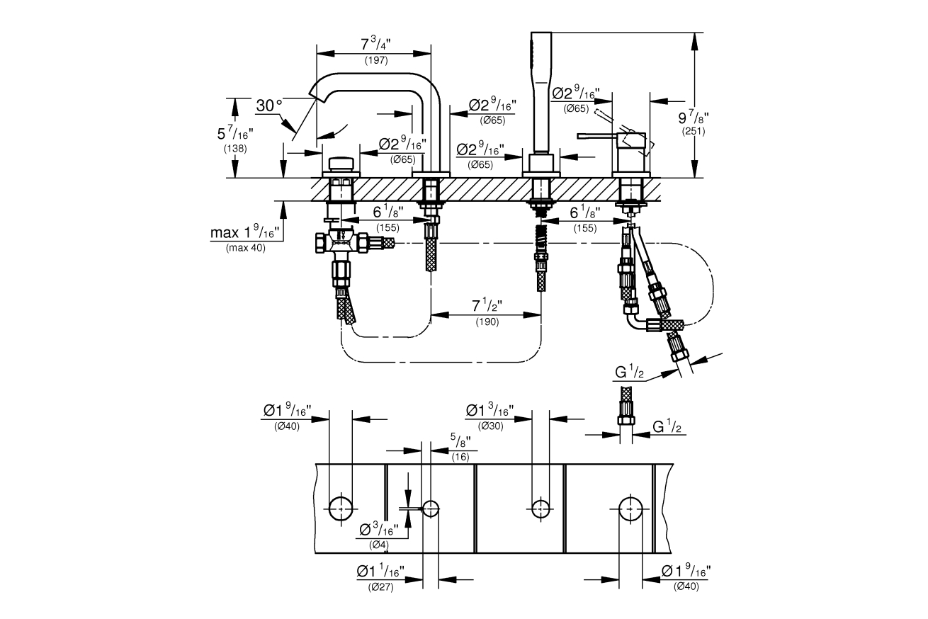 Смеситель для ванны GROHE Essence на 4 отверстия, на край ванны, теплый закат глянец (19578DA1)